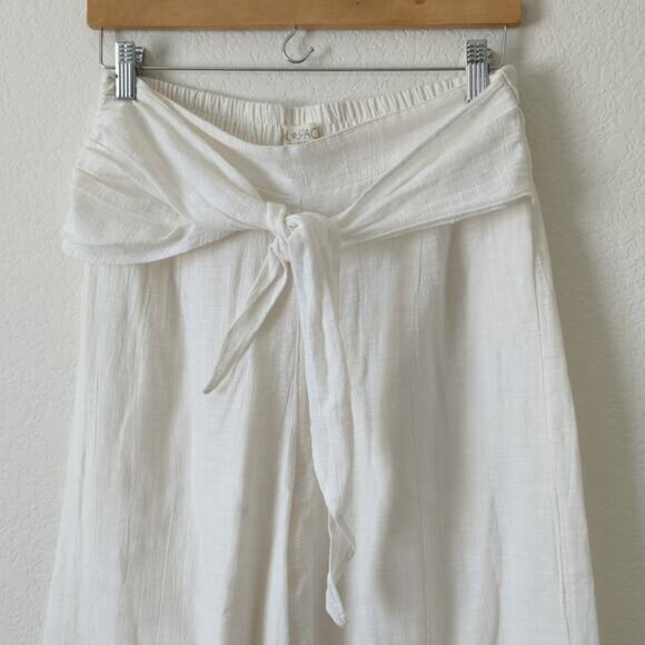 L Space Cotton Pants White Breezy Lightweight Summer Medium Tie Front Wide Leg - Picture 4 of 8
